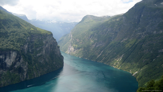 River mountains valley boat landscape free wallpaper for desktop - medium preview image