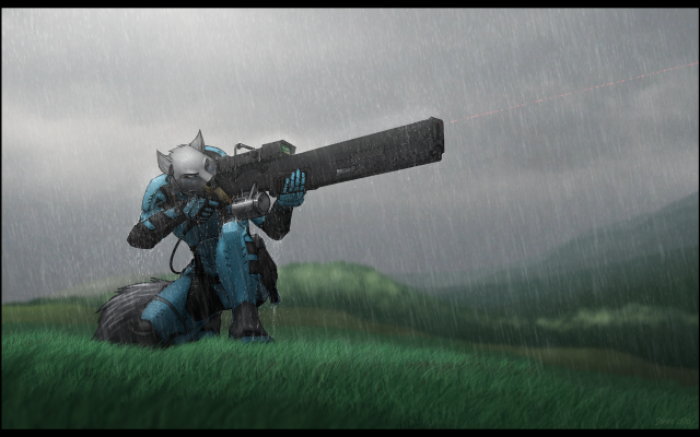 Robot gun grass rain sky free wallpaper for desktop - medium preview image