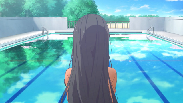 Woman standing swimming pool long free wallpaper for desktop - medium preview image