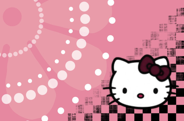 Hello kitty pink background checkerboard free wallpaper for desktop - medium preview image