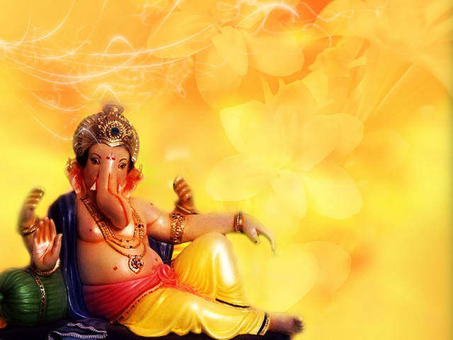 Ganesh flower yellow background painting free wallpaper for desktop - medium preview image