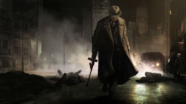 Man trench coat hat night free wallpaper for desktop - medium preview image