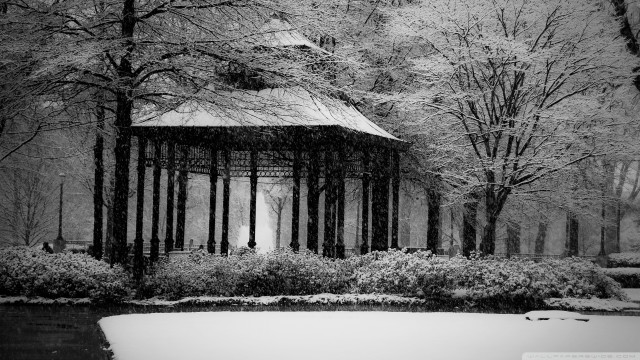 Gazebo snowy park trees bushes free wallpaper for desktop - medium preview image