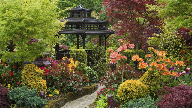 Garden gazebo flowers trees path #3 free wallpaper for desktop - medium preview image
