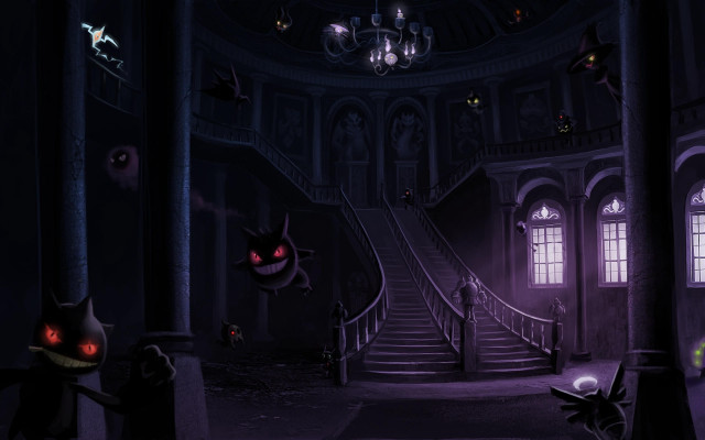 Creepy room staircase cat corner free wallpaper for desktop - medium preview image