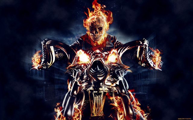 Man motorcycle flames skull back free wallpaper for desktop - medium preview image