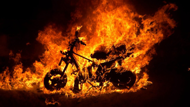 Motorcycle fire dark flames person free wallpaper for desktop - medium preview image