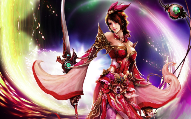 Woman red dress sword ball free wallpaper for desktop - medium preview image