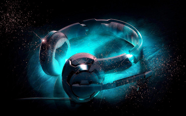 Futuristic headphone glowing lights black free wallpaper for desktop - medium preview image