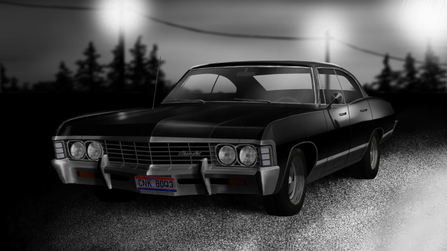 Black white car night road free wallpaper for desktop - medium preview image