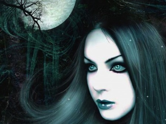 Woman blue eyes fullmoon gothic free wallpaper for desktop - medium preview image