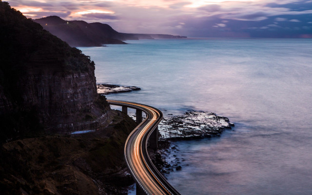 Highway cliff ocean sunset long free wallpaper for desktop - medium preview image