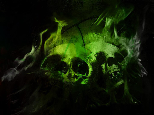Skulls green smoke black background free wallpaper for desktop - medium preview image