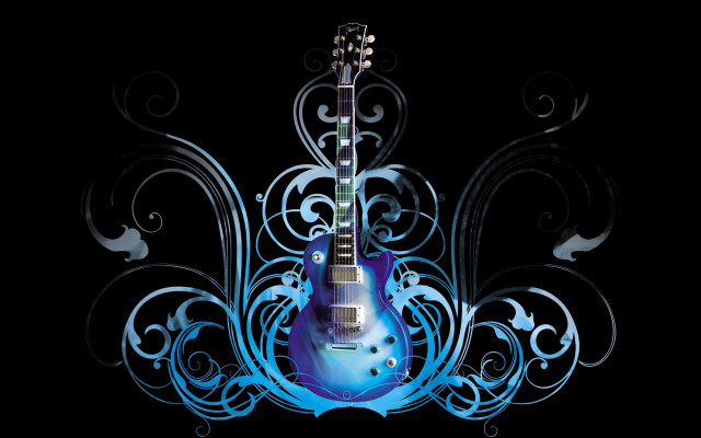 Blue guitar swirly design gothic free wallpaper for desktop - medium preview image