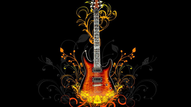 Guitar flame floral design back #2 free wallpaper for desktop - medium preview image