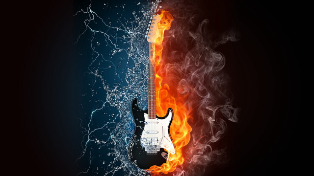 Guitar fire water flame funk free wallpaper for desktop - medium preview image
