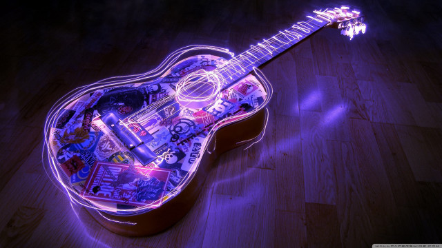 Guitar stickers wooden floor purple #2 free wallpaper for desktop - medium preview image
