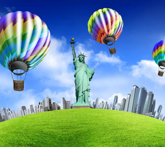 Statue liberty hot air balloons free wallpaper for tablet - medium preview image
