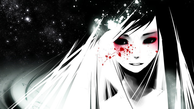 Blood red eyes white hair free wallpaper for desktop - medium preview image