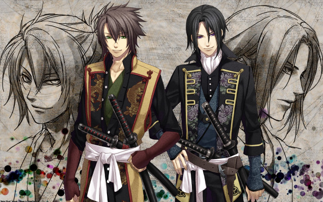 Anime characters swords background drawing free wallpaper for desktop - medium preview image