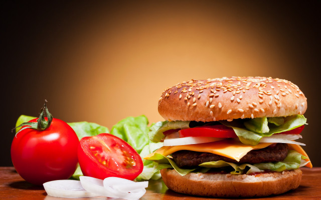 Hamburger lettuce tomato cheese onion free wallpaper for desktop - medium preview image