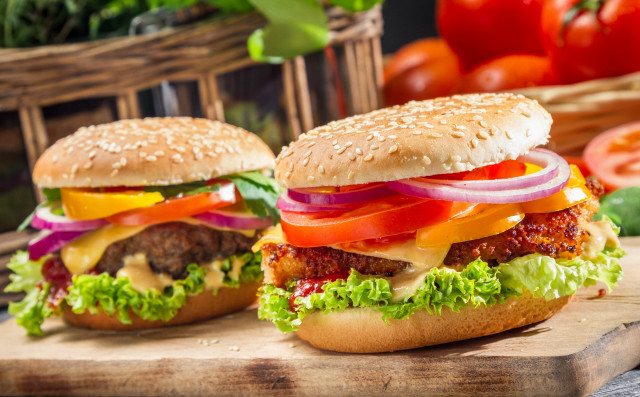 Two hamburgers with lettuce free wallpaper for desktop - medium preview image