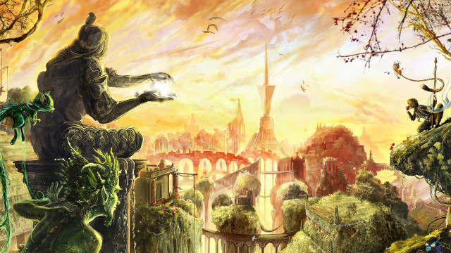 Man sitting statue city bird free wallpaper for desktop - medium preview image