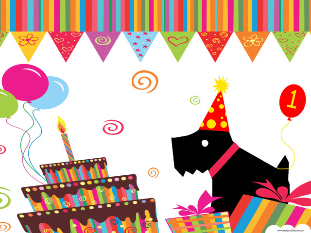 Dog birthday hat gift balloons free wallpaper for desktop - medium preview image