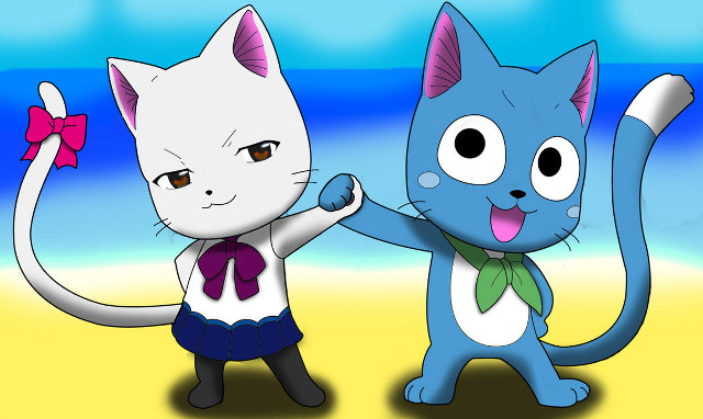 Cartoon cats standing on beach free wallpaper for desktop - medium preview image
