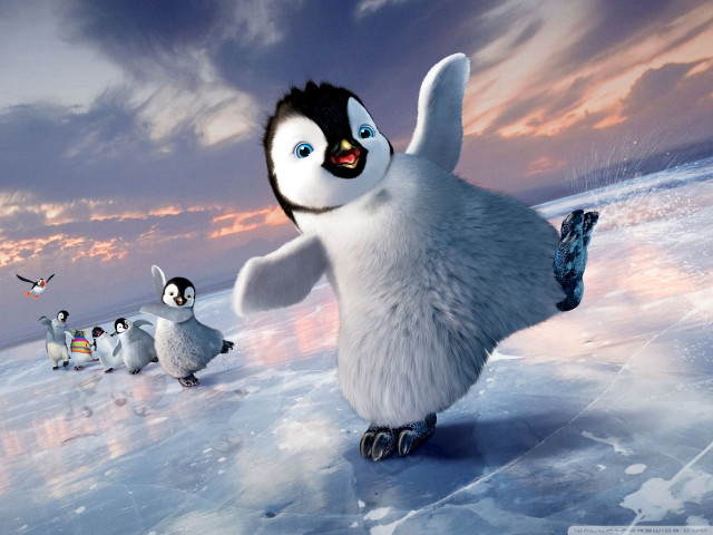 Dancing penguin ice sunset background free wallpaper for desktop - medium preview image