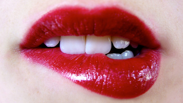 Woman lips white teeth red free wallpaper for desktop - medium preview image