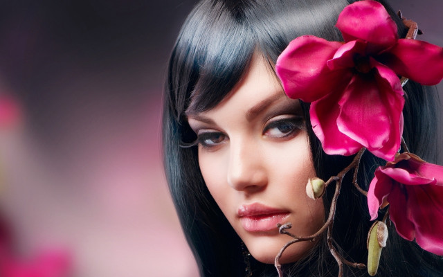 Woman black hair flower gothic free wallpaper for desktop - medium preview image
