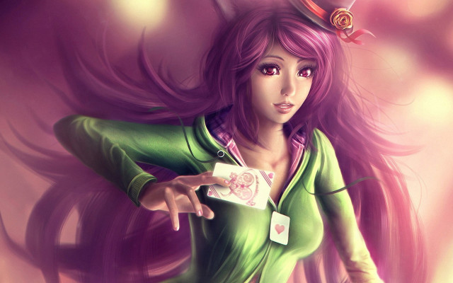 Girl long hair holding card free wallpaper for desktop - medium preview image