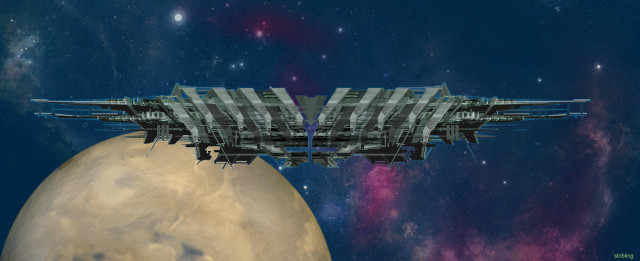 Spaceship flying planet sky stars free wallpaper for desktop - medium preview image