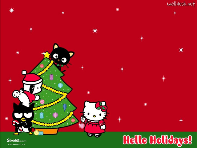 Hello kitty christmas tree cats free wallpaper for desktop - medium preview image