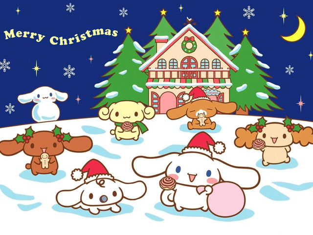 Cartoon animals snowy scene house free wallpaper for desktop - medium preview image