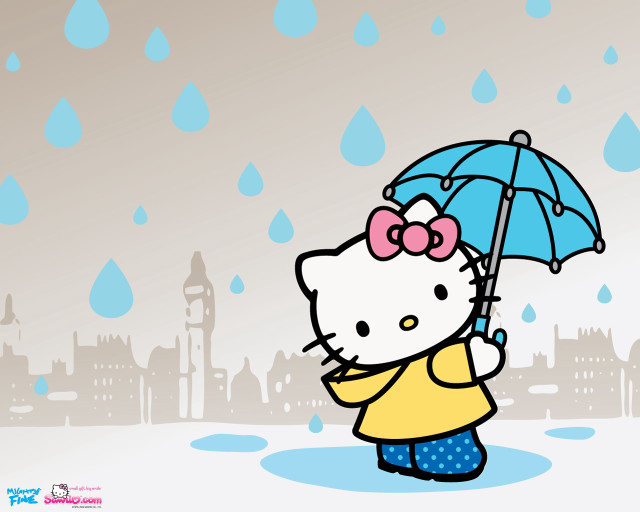 Hello kitty umbrella snow city free wallpaper for desktop - medium preview image