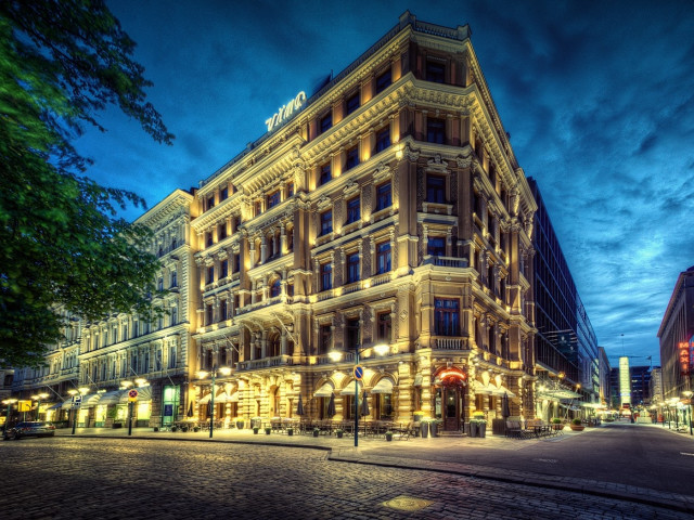 Large building clock nighttime city free wallpaper for desktop - medium preview image