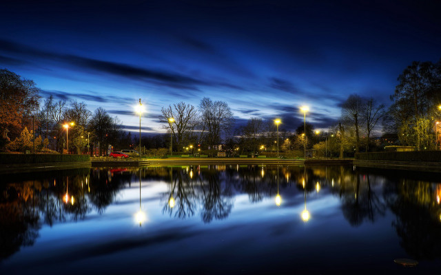 Lake lights clouds night blue free wallpaper for desktop - medium preview image