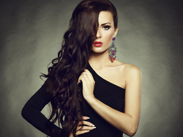 Woman long hair black dress #12 free wallpaper for desktop - medium preview image