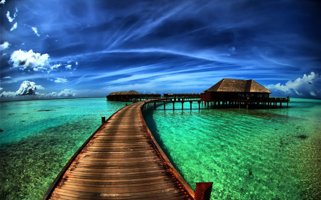 Wooden pier hut beach clear #2 free wallpaper for desktop - medium preview image
