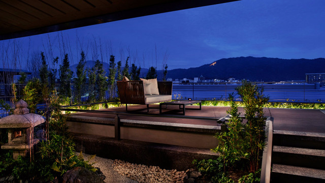 Patio chair table night water free wallpaper for desktop - medium preview image