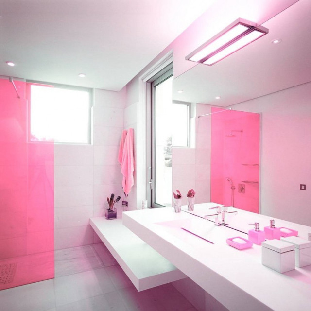 Bathroom pink light white countertop free wallpaper for tablet - medium preview image