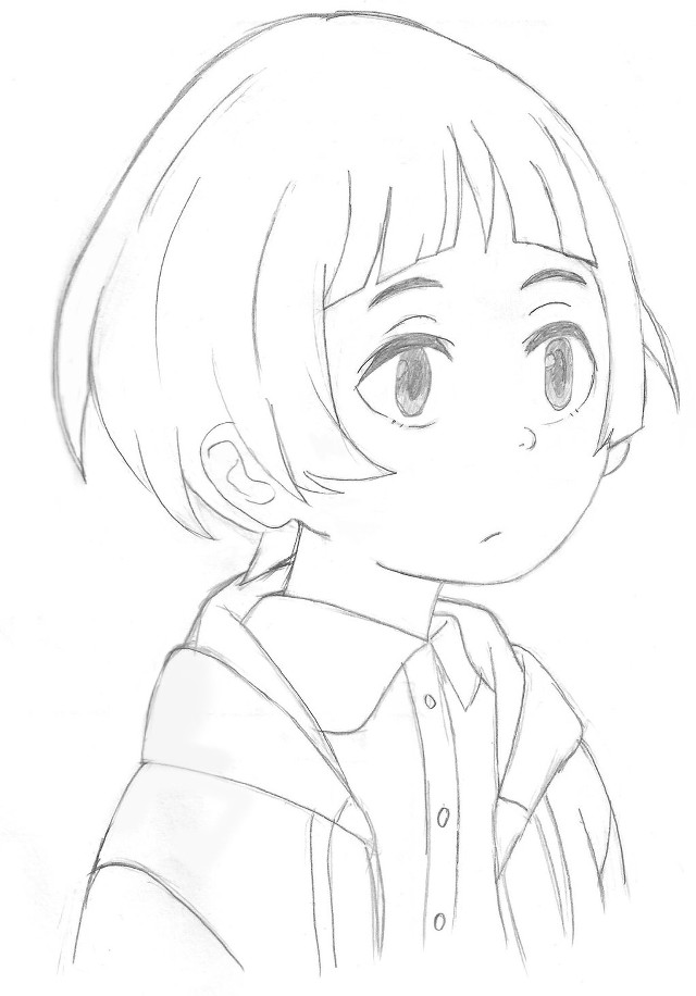 Girl short hair shirt drawing free wallpaper for mobile - medium preview image