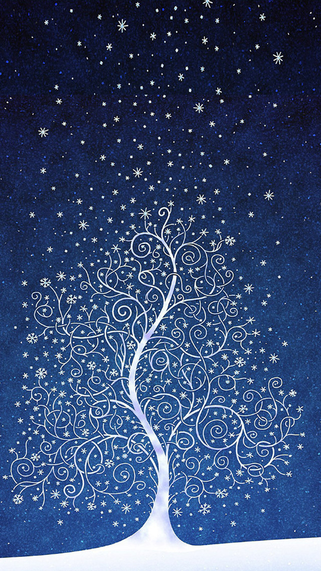 Tree snow falling stars sky free wallpaper for mobile - medium preview image