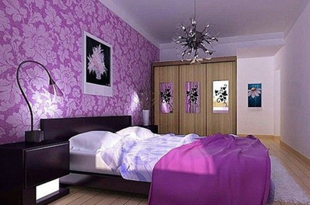 Purple bedroom white bed black #2 free wallpaper for desktop - medium preview image