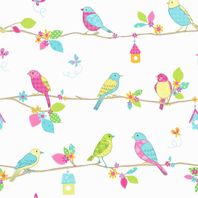 Colorful bird pattern birdhouse flowers free wallpaper for tablet - medium preview image