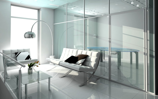 White couch livingroom glasswall table free wallpaper for desktop - medium preview image