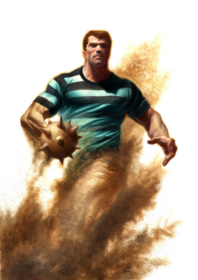 Man striped shirt throwing ball free wallpaper for mobile - medium preview image