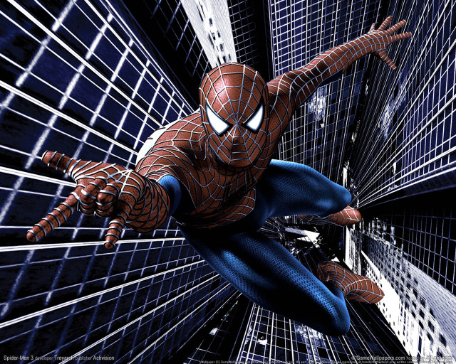 Spider man flying city skyscrapers #2 free wallpaper for desktop - medium preview image
